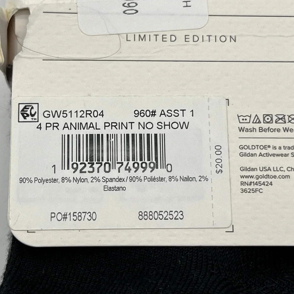 Goldtoe Socks Womens 6-9 Multi Animal Print Designer Collection 4 Pair No Show